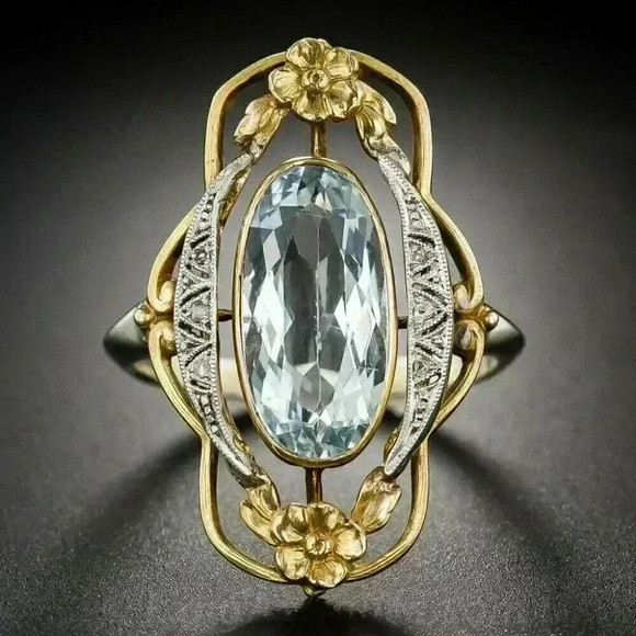 New Gorgeous Bridgerton Regency Era Look 925 Silver Aquamarine CZ Ring - Picture 1 of 4